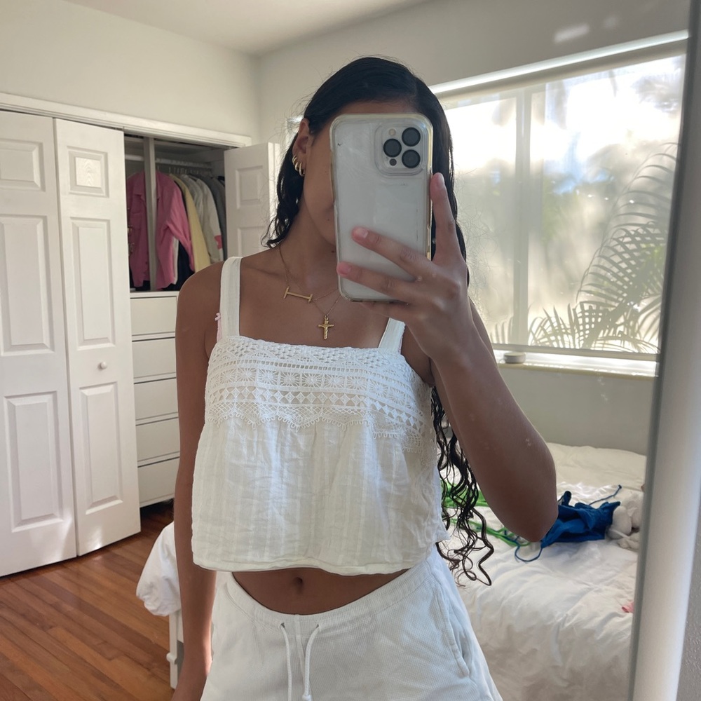 Women's White Lace Trim Top